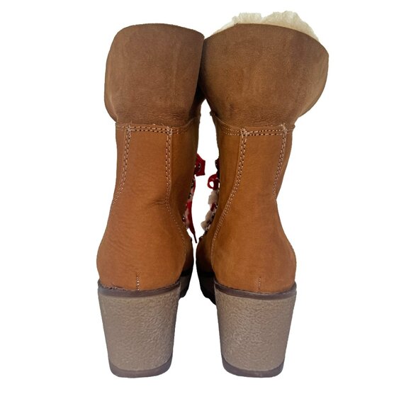 J.Crew Nordic Wedge Nubuck Faux Fur Lined Boots in Glazed Pecan Red Laces Size 9 - Picture 12 of 12